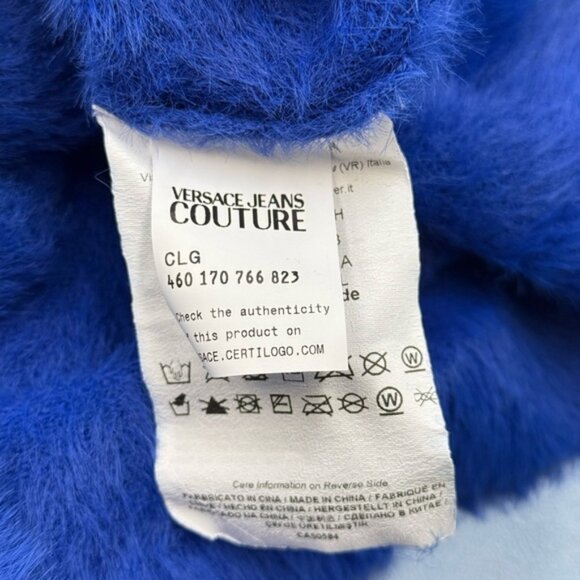 🆕 VERSACE JEANS COUTURE 🧿 NWOT Royal Blue Faux Fur Knit Dress, Buttons - Sz XL - Picture 15 of 16